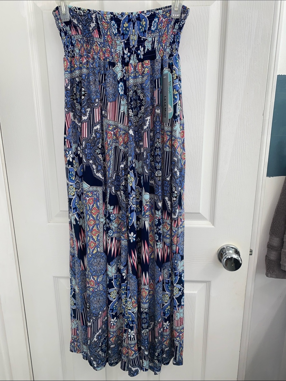 Navy Blue patterned wide leg Pants